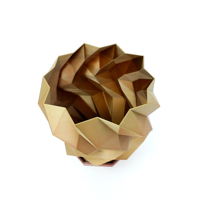 Luxury Planter Bronze Brown Metallic Effect Pot Geometric 3D Print Flower Cactus Succulent Container Shelf Desk Decoration Secret Santa Gift