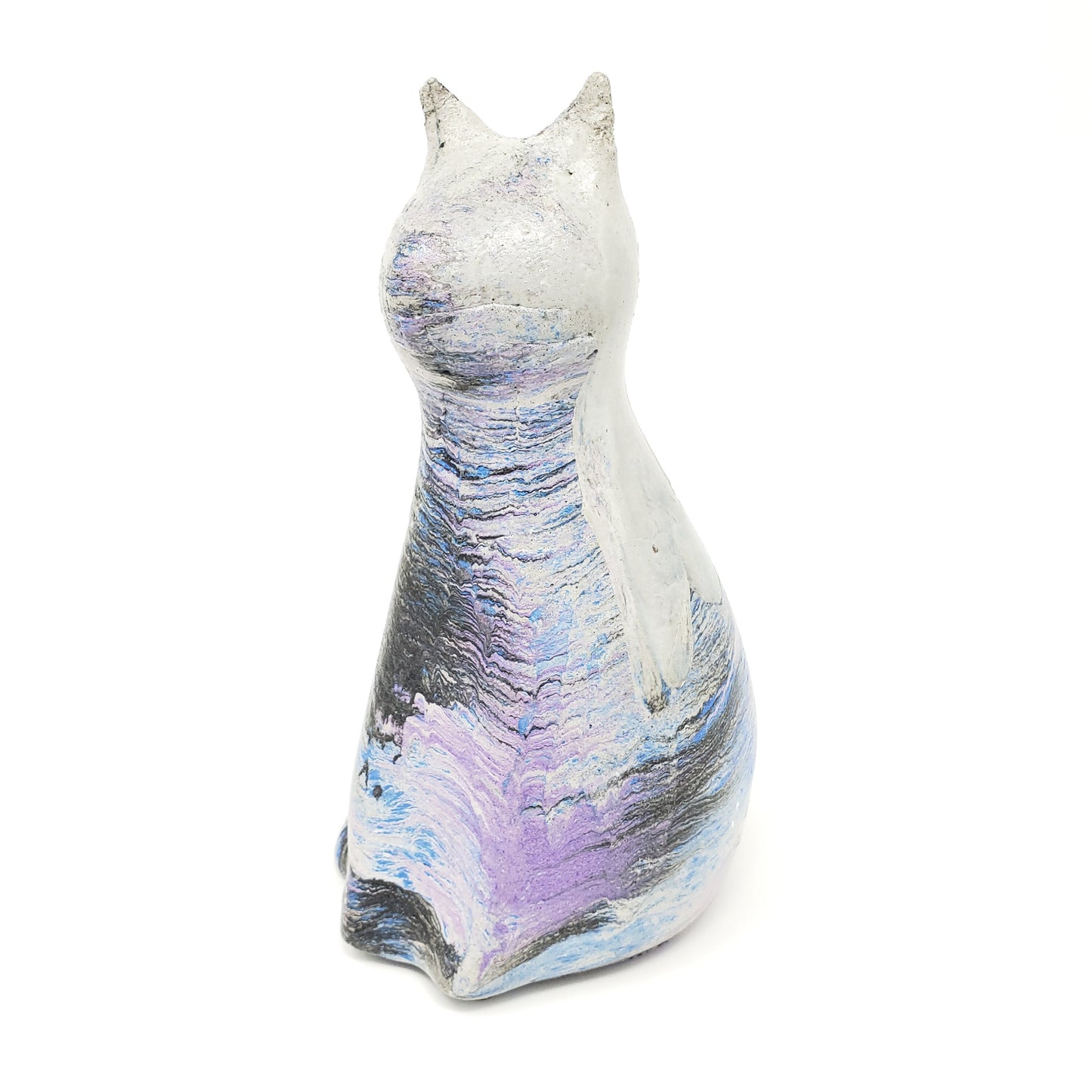 Concrete Cat Statue - Blue Purple Black - Garden Decor