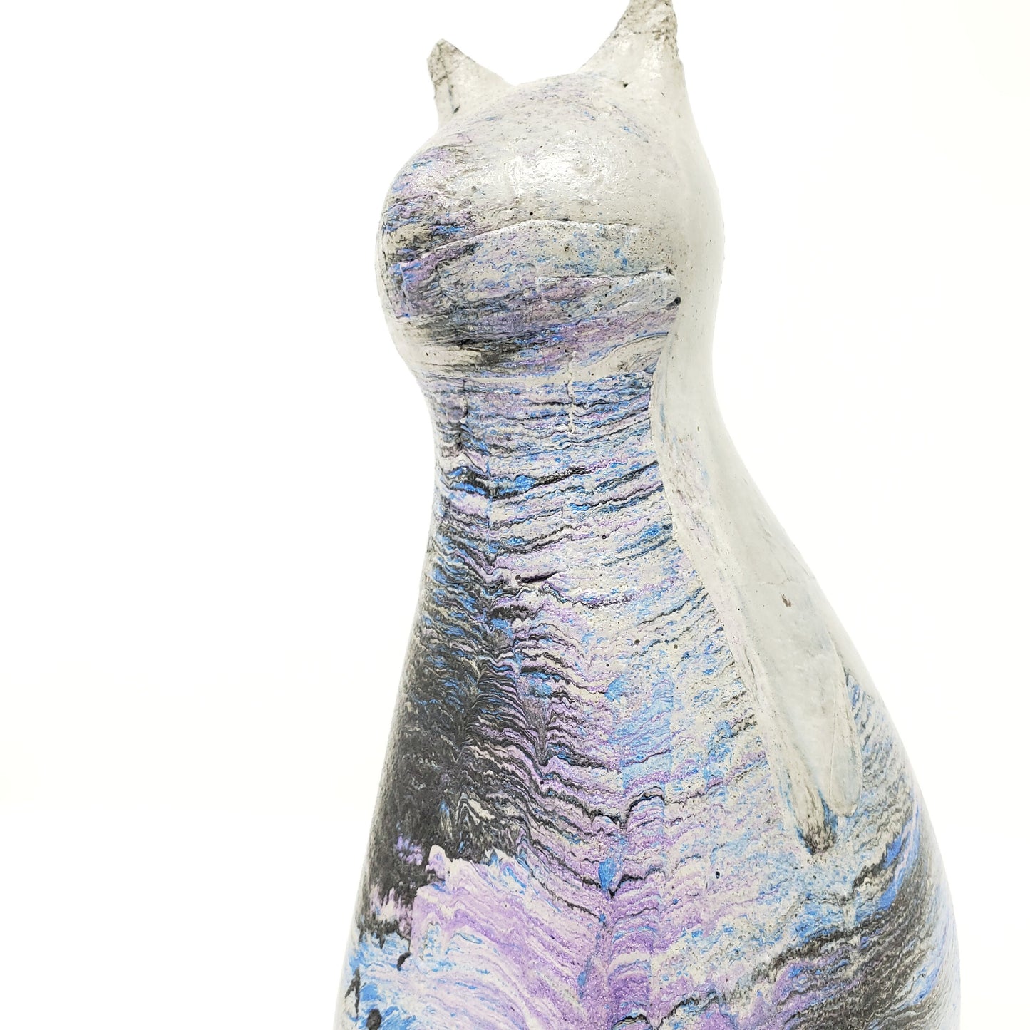 Concrete Cat Statue - Blue Purple Black - Garden Decor