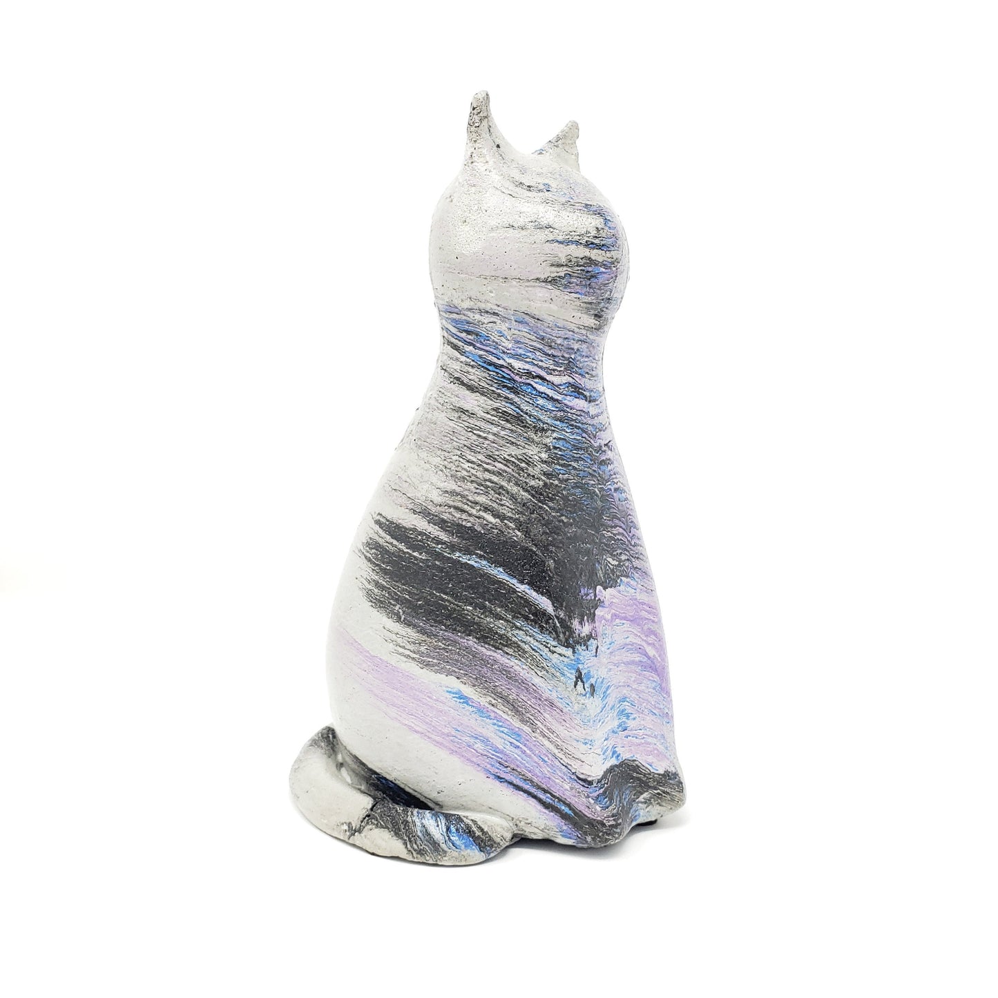 Concrete Cat Statue - Blue Purple Black - Garden Decor