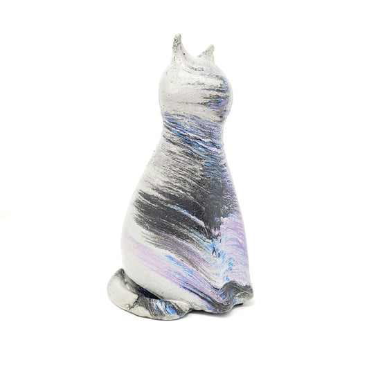 Concrete Cat Statue - Blue Purple Black - Garden Decor