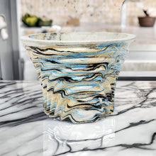 Marbled Concrete Planter Large Waves - Blue Gold and Black Marbling - Indoor/Outdoor Plant Pot