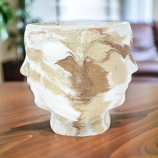 Marbled Concrete Four Faced Head Planter | Innovative Buddha Pot Remix | Ideal for Cacti & Succulents | 3D Planted